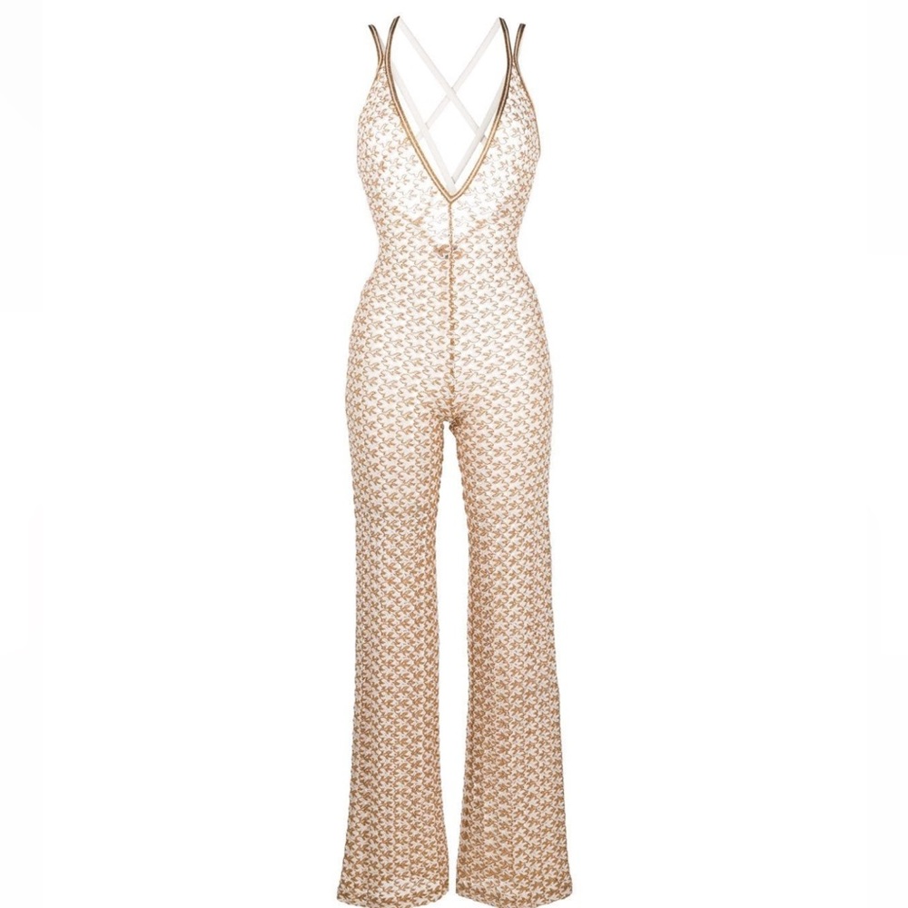 NWT Missoni Cross Strap Knitted Jumpsuit - White/Gold Missoni Jumpsuit - NEW